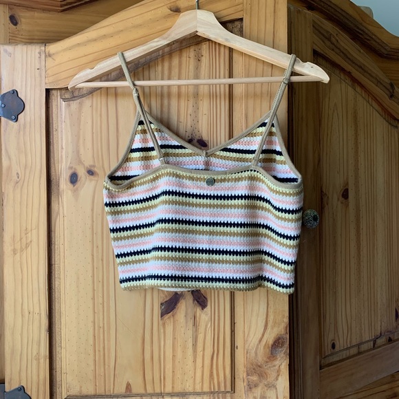 Rip Curl Striped Crop Camisole in Black, Cream, and Pink - Picture 3 of 8